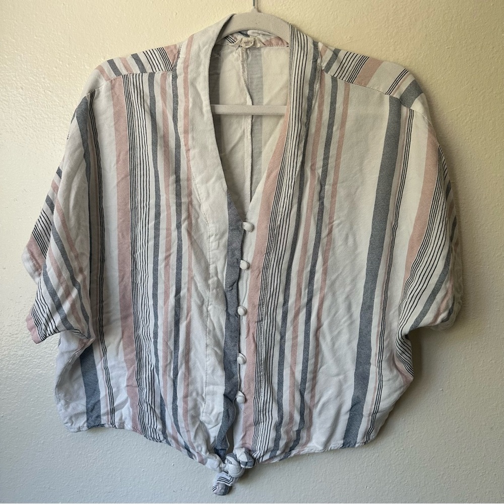 Sim&Sam Short Sleeve Button Down Shirt Med Womens White Pink Grey Top Tie Bridal